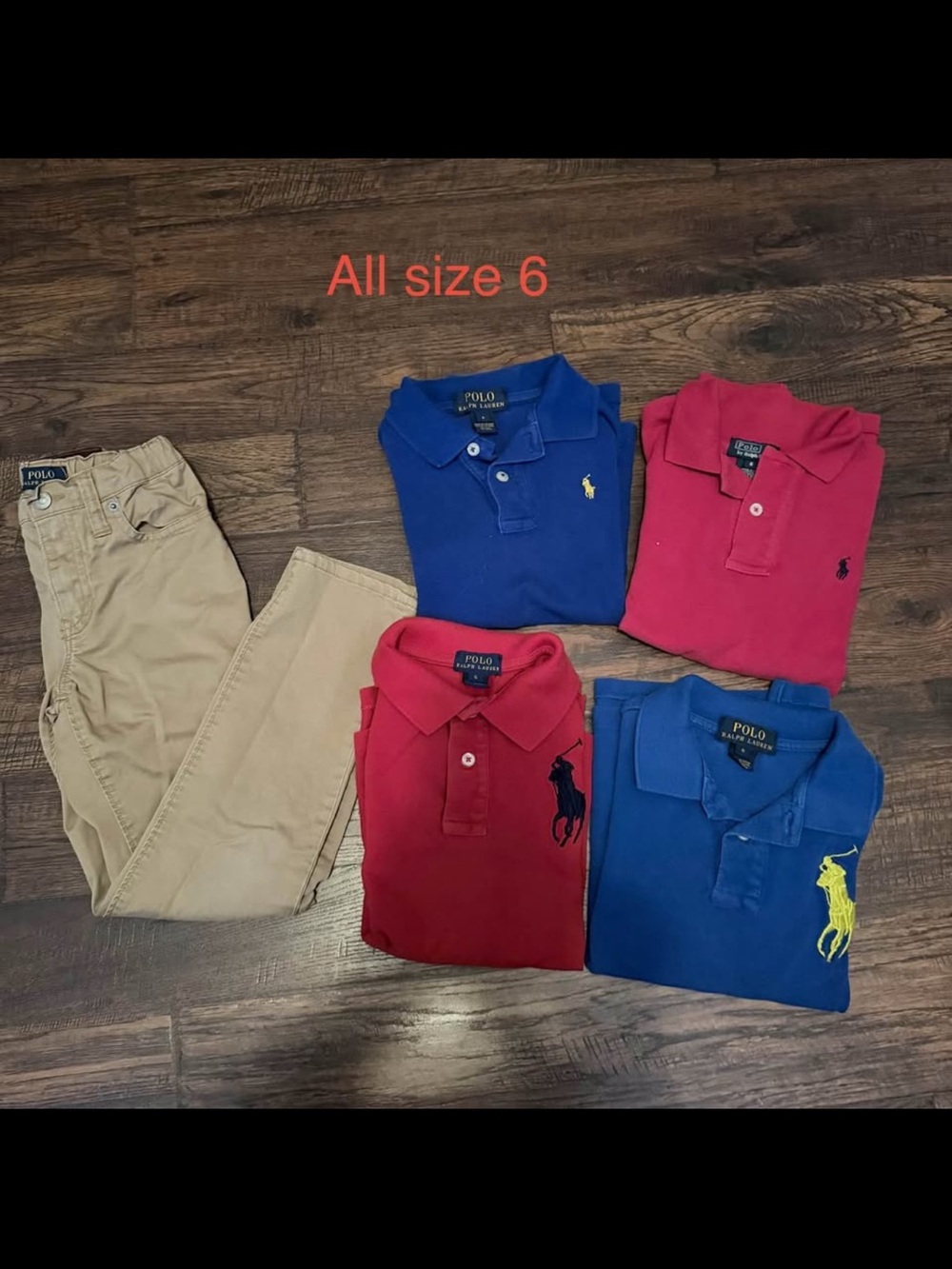 Polo by Ralph Lauren Kids Red & Blue Polo Shirt Set with Tan Pants